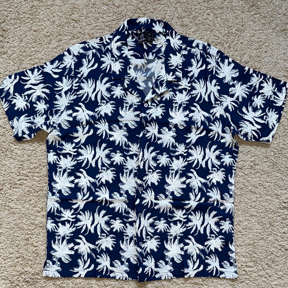 Tropical Navy and White Palm Print Shirt